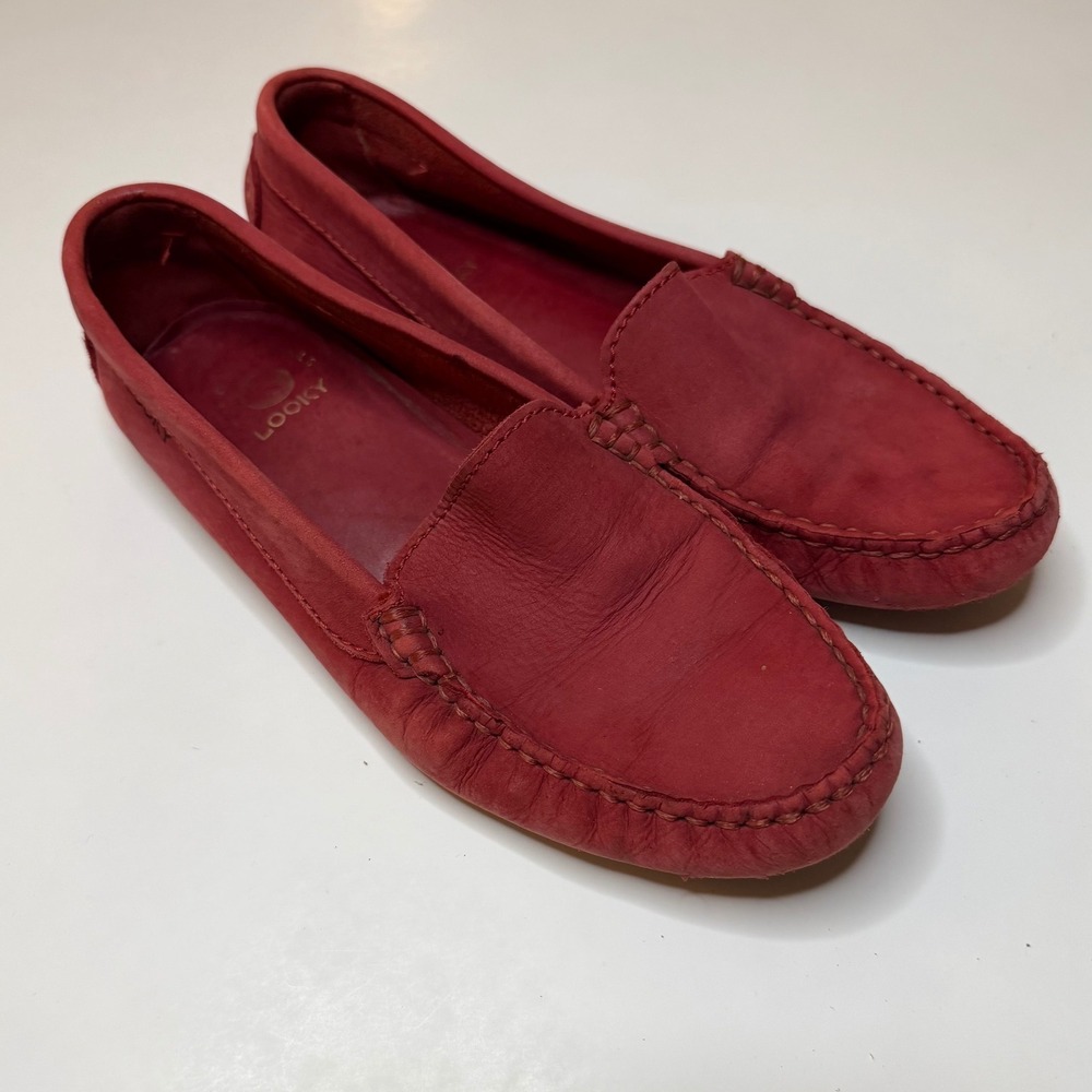 Looky The Original Womens Red Leather Loafers Driving Shoe Flats Slip On Size 36